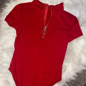 V neck zip up one piece
